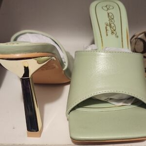 DbDk Fashion Pastel Green Heels with Gold Accent